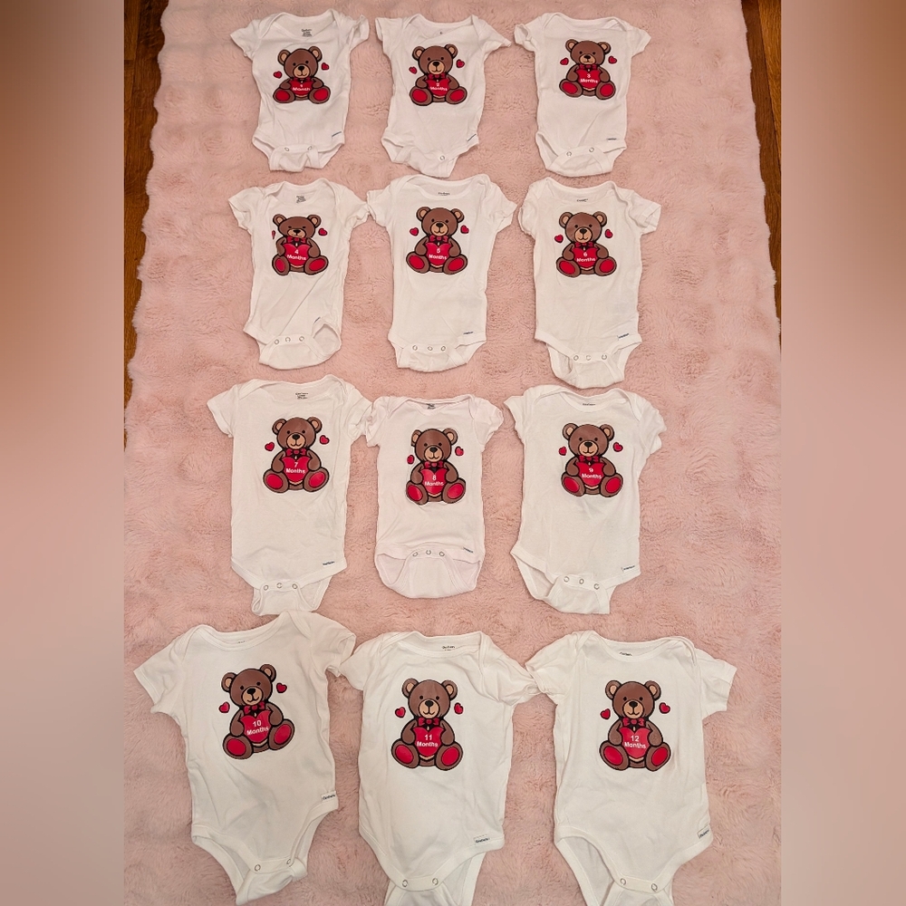 Baby Milestone Onesies 1-12 months Set Sized Accordingly
